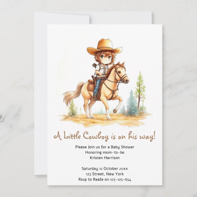 Invitación Ensillar: Cowboy Baby Shower Adventure (Anverso)