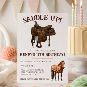 Invitación ¡Ensillar! Cumpleaños Temático de Vaquero y Caball