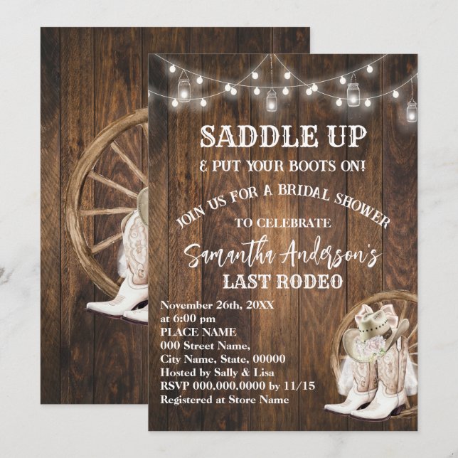 Invitación Ensillar Pon Tus Boots Cowgirl Bridal Shower (Anverso / Reverso)