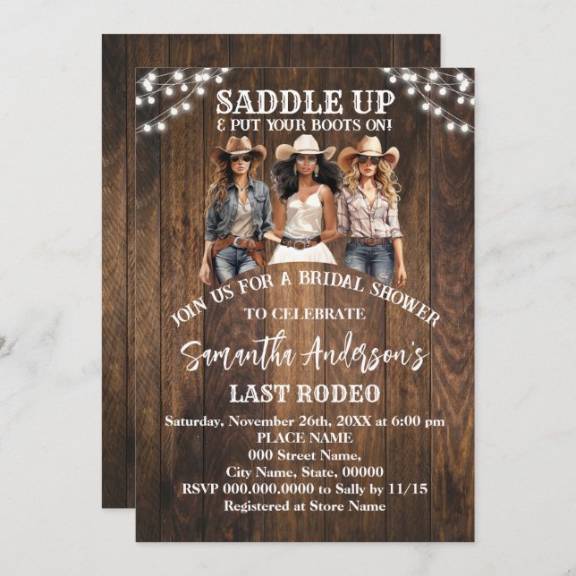 Invitación Ensillar Pon Tus Boots Cowgirl Bridal Shower (Anverso / Reverso)