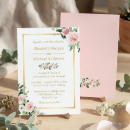 Invitación Ensordecedor Marco dorado floral rosa Boda elegant