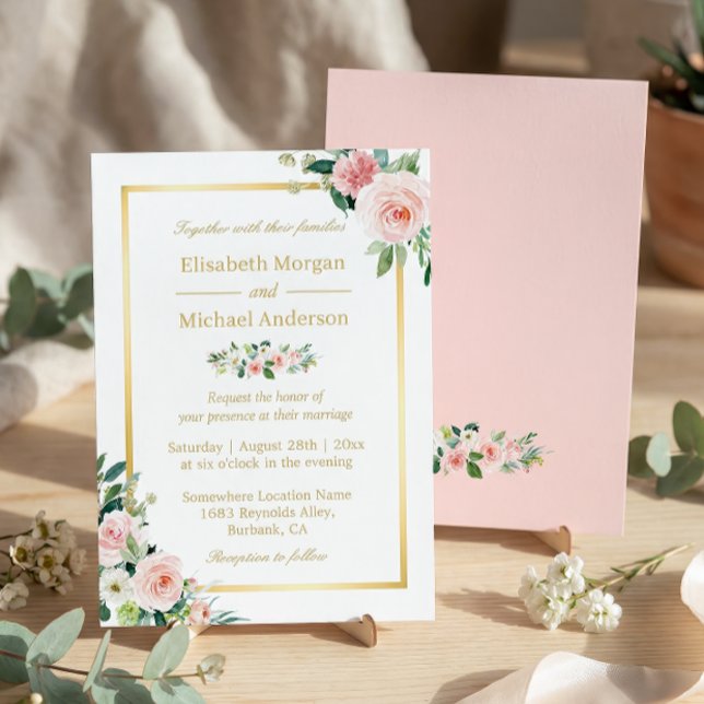 Invitación Ensordecedor Marco dorado floral rosa Boda elegant (Subido por el creador)
