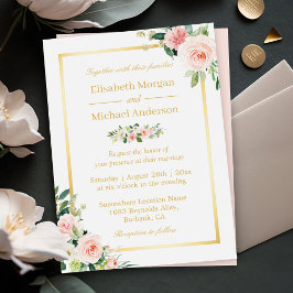 Invitación Ensordecedor Marco dorado floral rosa Boda elegant