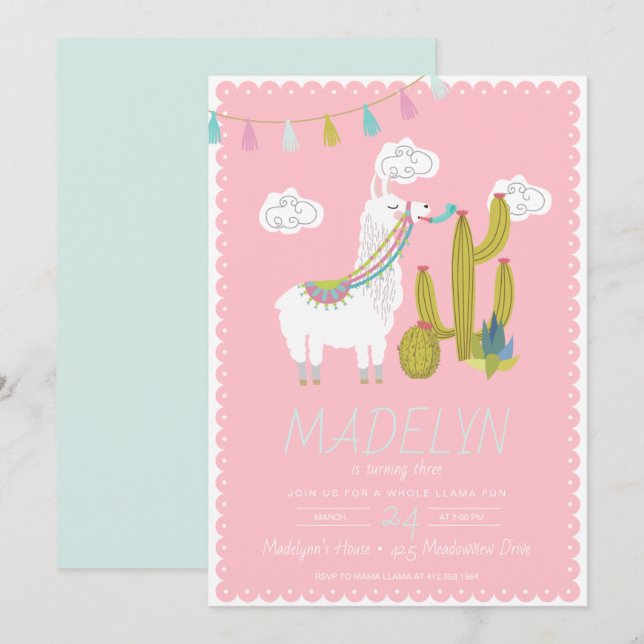 Invitación entera del cumpleaños de Alpace de la (Anverso / Reverso)