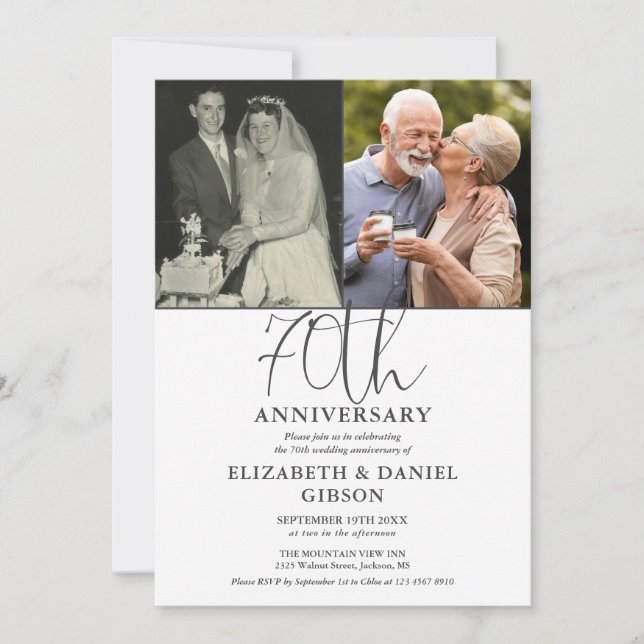 Invitación Entonces, 70 Aniversario Boda Y Ahora 2 Foto (Anverso)