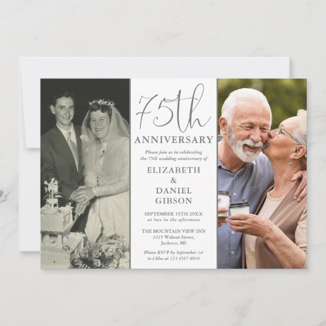 Invitación Entonces Y Ahora 2 Foto 75 Aniversario Boda (Anverso)