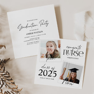Invitación Entonces y Ahora 2 Fotos Enfermera Graduación