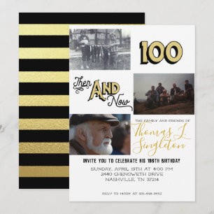 Invitación Entonces y ahora Collage de fotos   100 cumpleaños