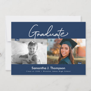Invitación Entonces y ahora Foto azul personalizada de bebé y