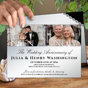 Invitación Entonces y Ahora Foto del 1er Aniversario de Boda