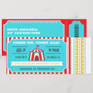 Invitación Entrada al Circo Retro para Cumpleaños de Niños