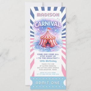 Invitación Entrada Boleto Cumpleaños Carnaval Niñas Admite Un