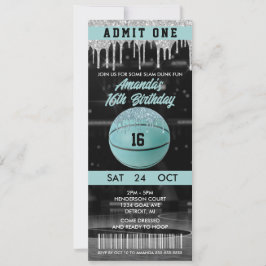 Invitación Entrada Cumpleaños Baloncesto Chicas Teal