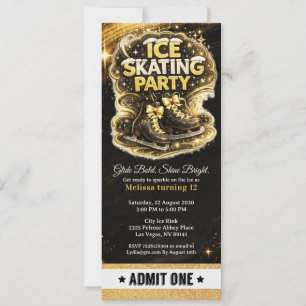 Invitación Entrada Cumpleaños Patinaje sobre Hielo Brillante