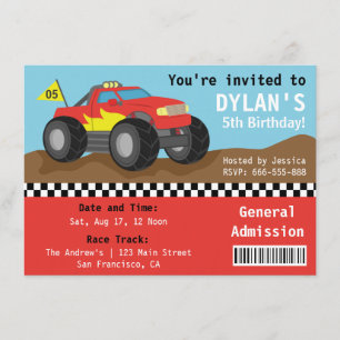 Invitación Entrada de Admisión para Niños, Fiesta de Camiones
