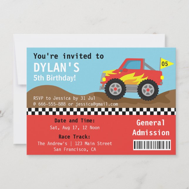 Invitación Entrada de Admisión para Niños, Fiesta de Camiones (Anverso)