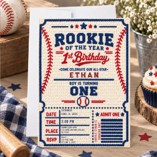 Invitación Entrada de béisbol al crochet para 1er cumpleaños