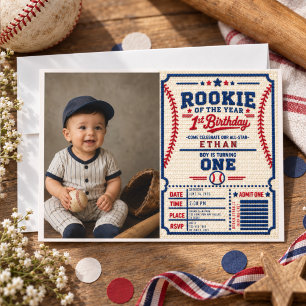 Invitación Entrada de béisbol al crochet para cumpleaños 1er