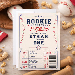 Invitación Entrada de béisbol Novato del Año 1er Cumpleaños