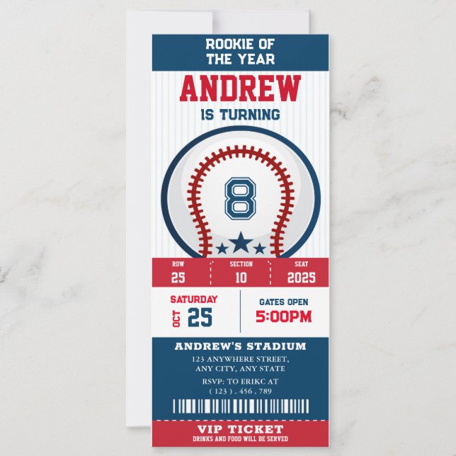 Invitación Entrada de béisbol Novato del Año cumpleaños (Anverso)