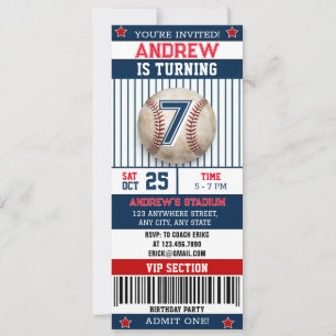 Invitación Entrada de béisbol personalizada para niño