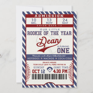 Invitación Entrada de béisbol por cumpleaños Novato del Año