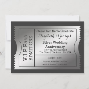 Invitación Entrada de billete de aniversario de bodas de plat