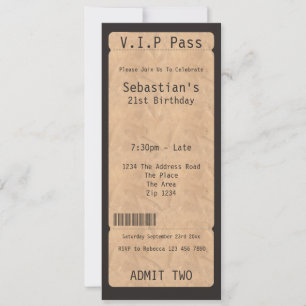 Invitación Entrada de Boleto de Admisión a la Fiesta con Pase
