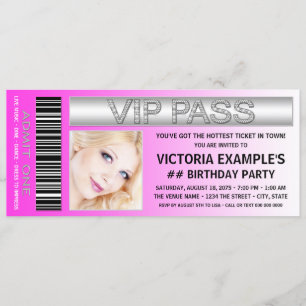 Invitación Entrada de boleto de admisión de pase VIP de rosa 