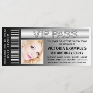 Invitación Entrada de Boleto de Admisión VIP Fiesta de Cumple