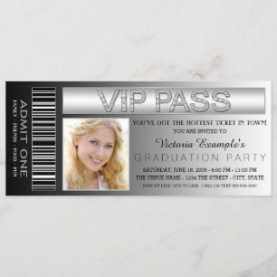 Invitación Entrada de Boleto VIP Negro para Fiesta de Graduac