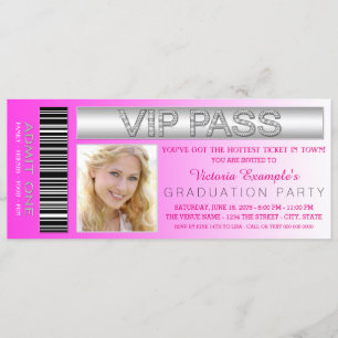 Invitación Entrada de Boleto VIP Rosa para Fiesta de Graduaci