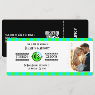 Invitación Entrada de cine Electric Blue, Neon Green & Black