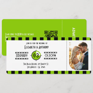 Invitación Entrada de cine en blanco y negro verde Brat para 