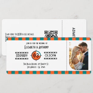 Invitación Entrada de Cine Naranja Neon, Turquesa y Blanco pa