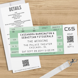 Invitación Entrada de concierto retro Todo en uno Boda Verde