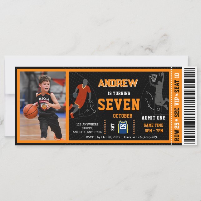 Invitación Entrada de cumpleaños de baloncesto personal con f (Anverso)