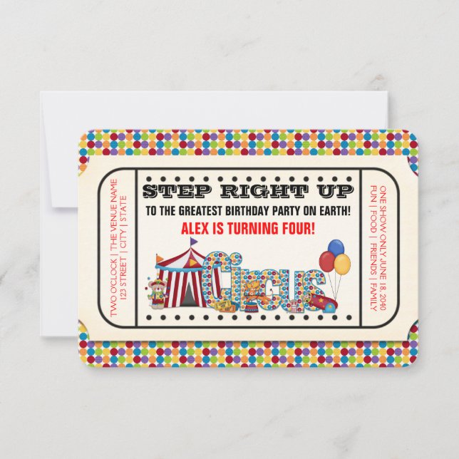Invitación Entrada de cumpleaños de circo vintage (Anverso)