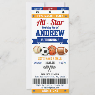 Invitación Entrada de cumpleaños de deporte All Star personal