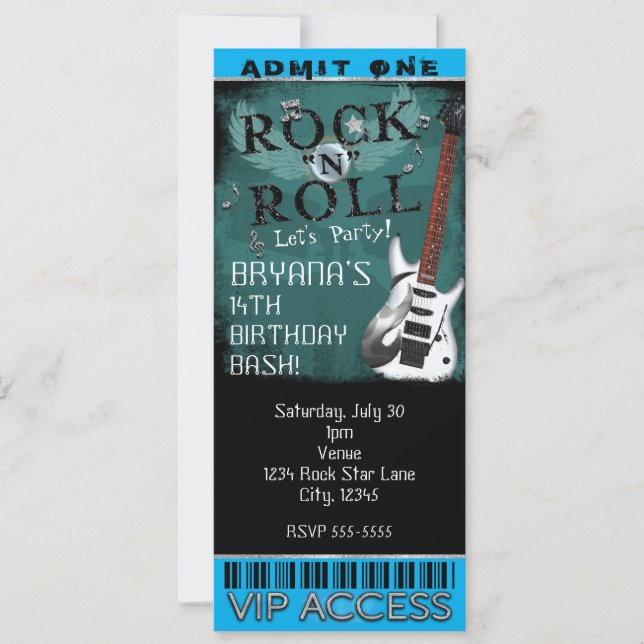 Invitación Entrada de cumpleaños de estrella de Glam Rock N R (Anverso)