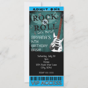 Invitación Entrada de cumpleaños de estrella de Glam Rock N R