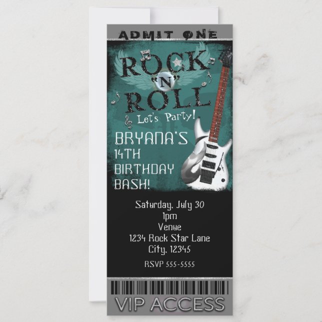 Invitación Entrada de cumpleaños de estrella de Glam Rock N R (Anverso)
