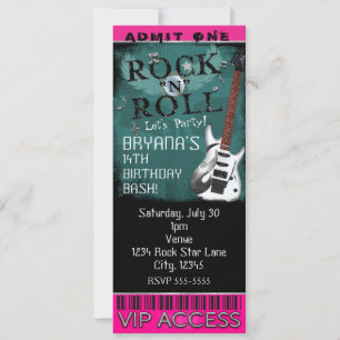Invitación Entrada de cumpleaños de estrella de Rock N Roll G