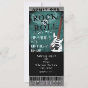 Invitación Entrada de cumpleaños de estrella de Rock N Roll G