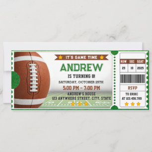 Invitación Entrada de cumpleaños de fútbol americano moderno 