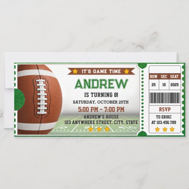 Invitación Entrada de cumpleaños de fútbol americano moderno  (Anverso)