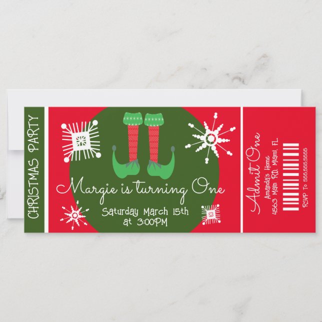 Invitación Entrada de cumpleaños de Navidad para elfos por pr (Anverso)
