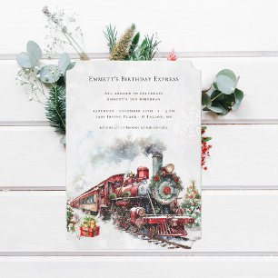 Invitación Entrada de cumpleaños del tren de Navidad vintage