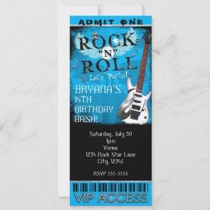 Invitación Entrada de cumpleaños estrella de Rock N Roll Glam