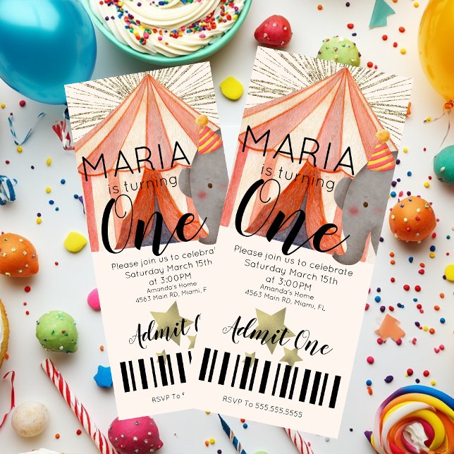 Invitación Entrada de cumpleaños número uno del circo acuarel (Subido por el creador)